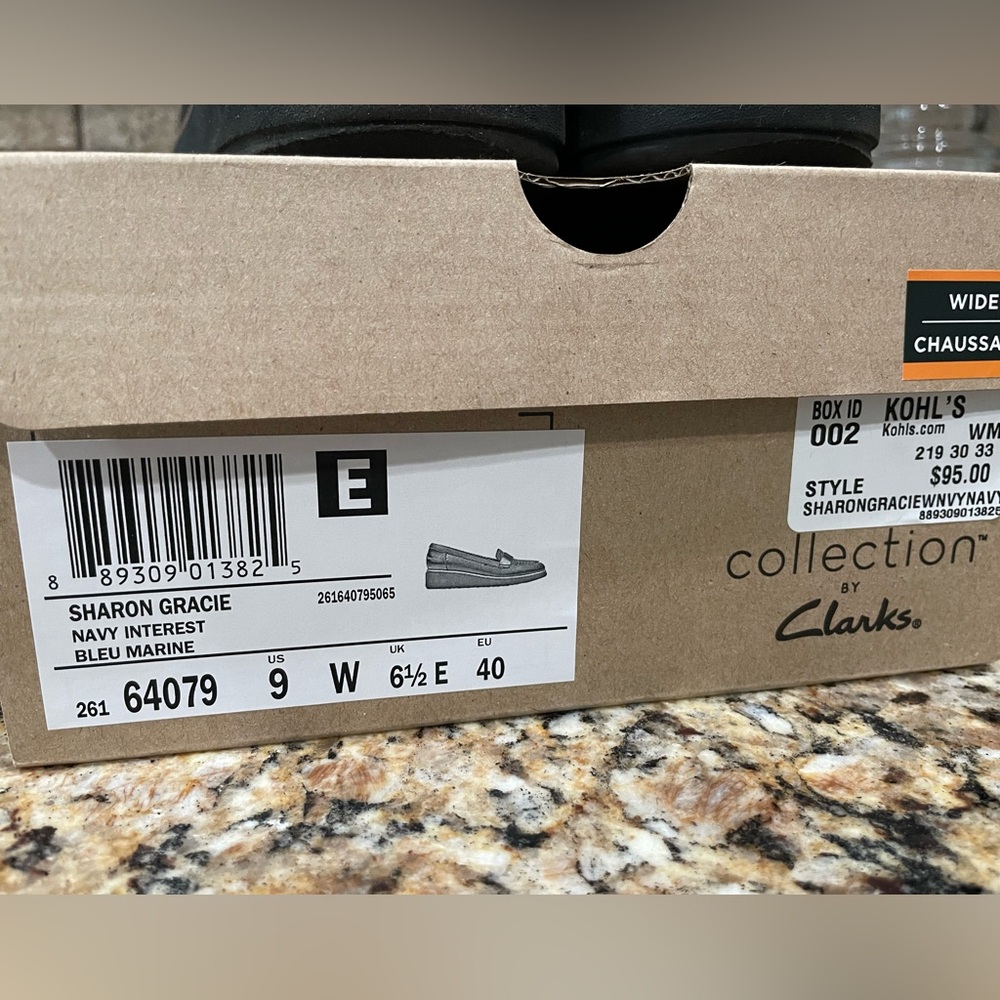 Clark’s navy loafers. Size 9w